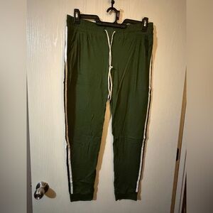 Women’s Super Soft Green Joggers with White Stripes Size Large